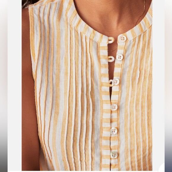 Faherty Isha Top Yellow Stripe Linen Size Medium NWT - Picture 4 of 15
